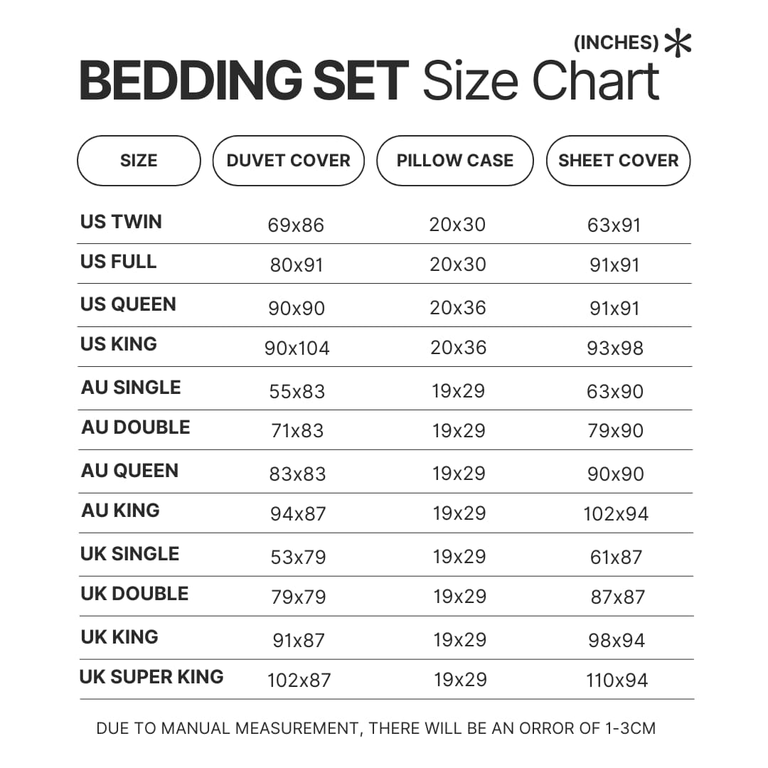 Beding Set Size Chart - Badtz-Maru Merch